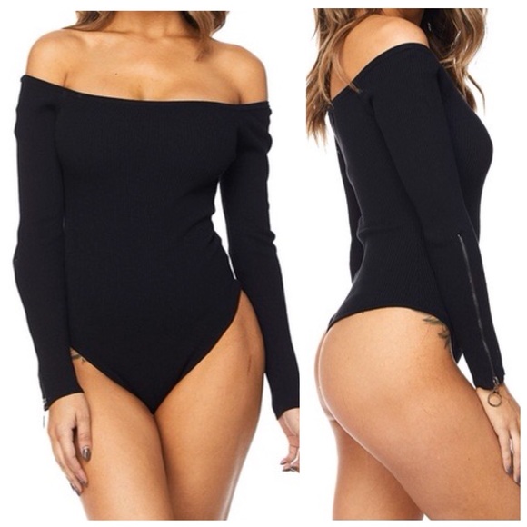 Black Zippered Sleeve Bodysuit (L)-Final Sale - Picture 2 of 6